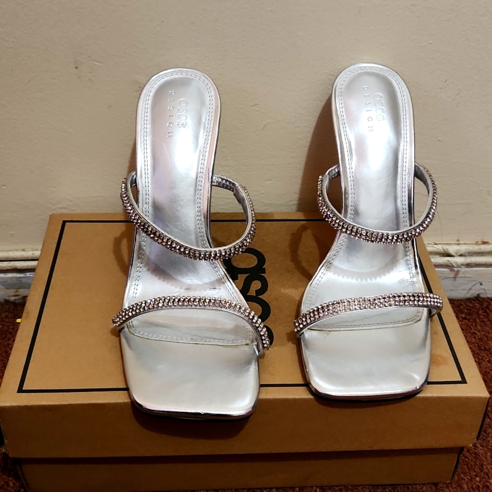 Asos design sliver bejeweled heels